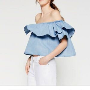 Zara Denim Off The Shoulder Top